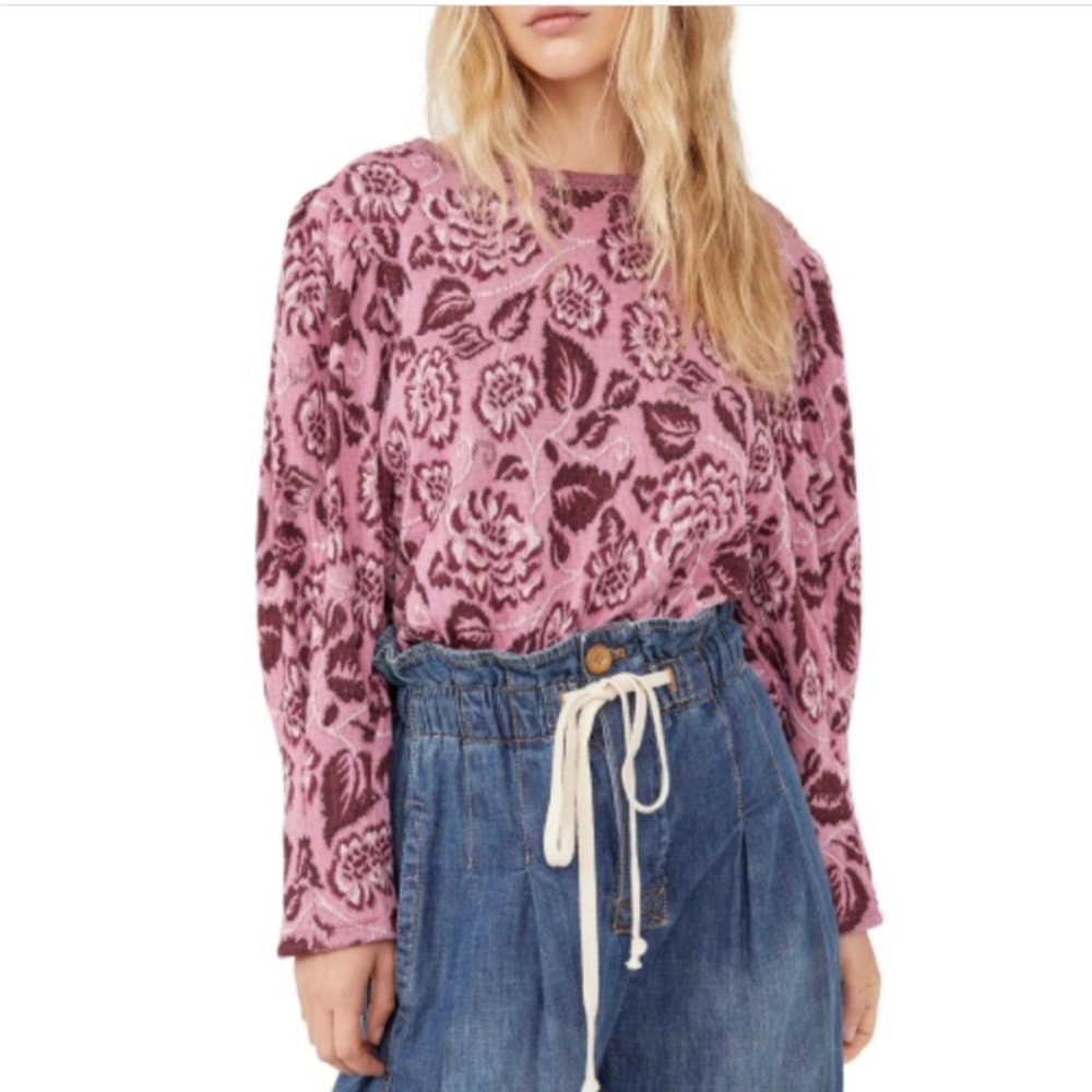 NWT Free People No Ordinary Top Size XL Smoked Pink Combo Open Back Sweater